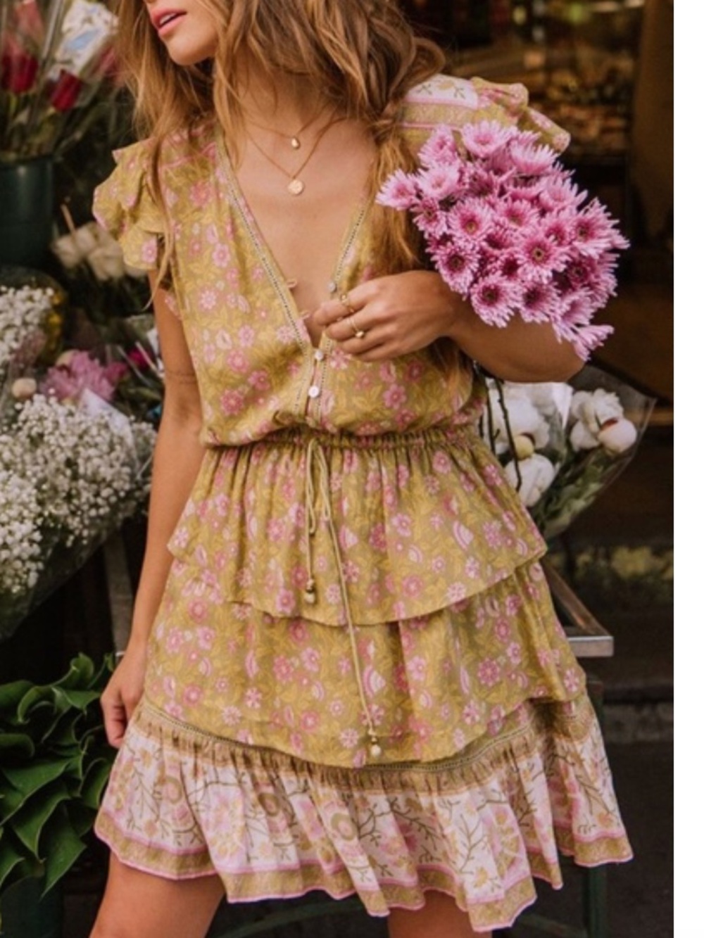 Spell & The Gypsy Dahlia Ra Ra Ruffle Tiered Dress Size Medium